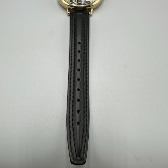 WW Whimsical Soccer Watch Men Gold Tone Black Leather Band 40MM Case New Battery - Picture 4 of 12